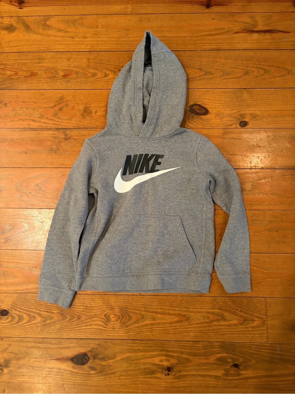 Nike Gray Pullover Hoodie with Black Logo and White Swoosh